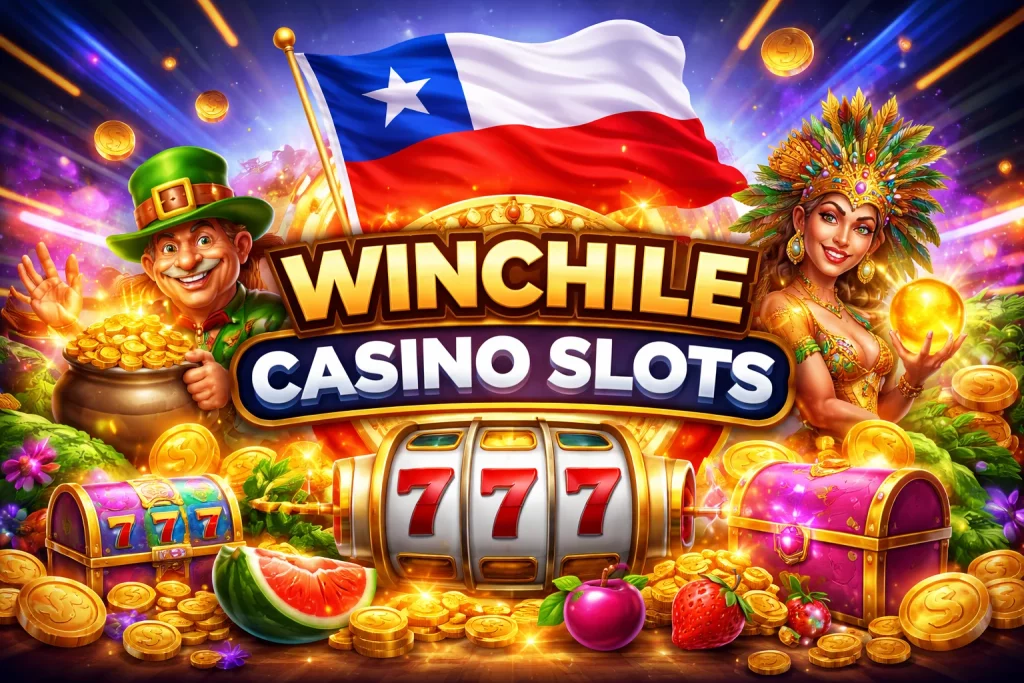 Página de Slots en Winchile Casino con selección de Juegos populares, navegación clara, luces intensas y diseño adaptado al mercado chileno